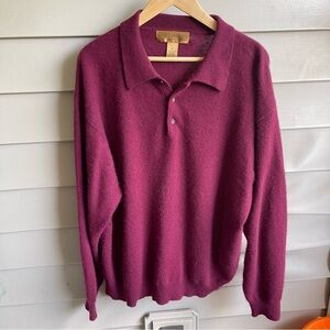 VTG 2 Ply 100% Cashmere Polo Rugby Sweater Jumper Mens XL Maroon Academia Office
